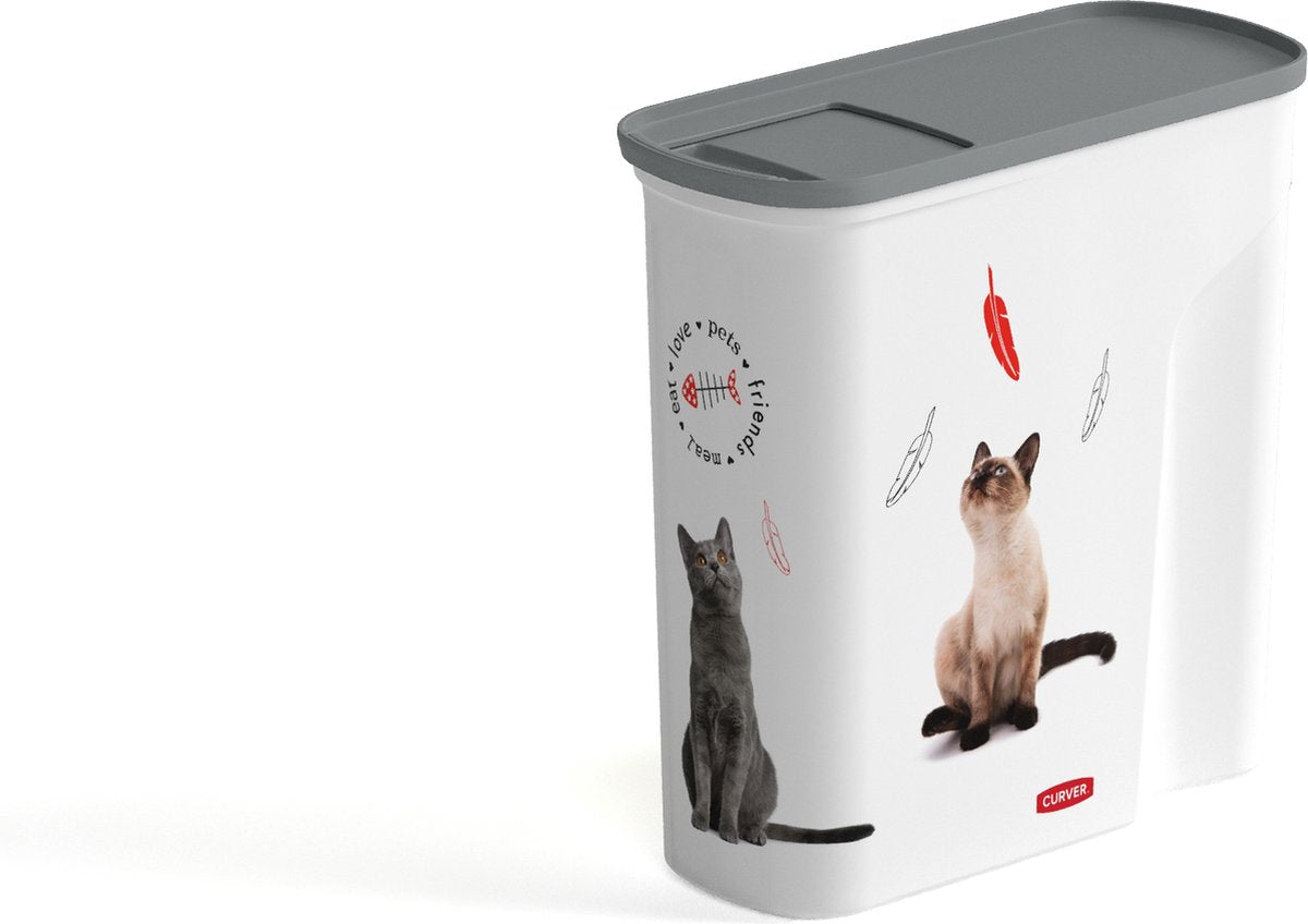 Curver Futterbehälter Katze – 6 l – 2,5 kg – 28 x 12 x 28 cm – weißgrau