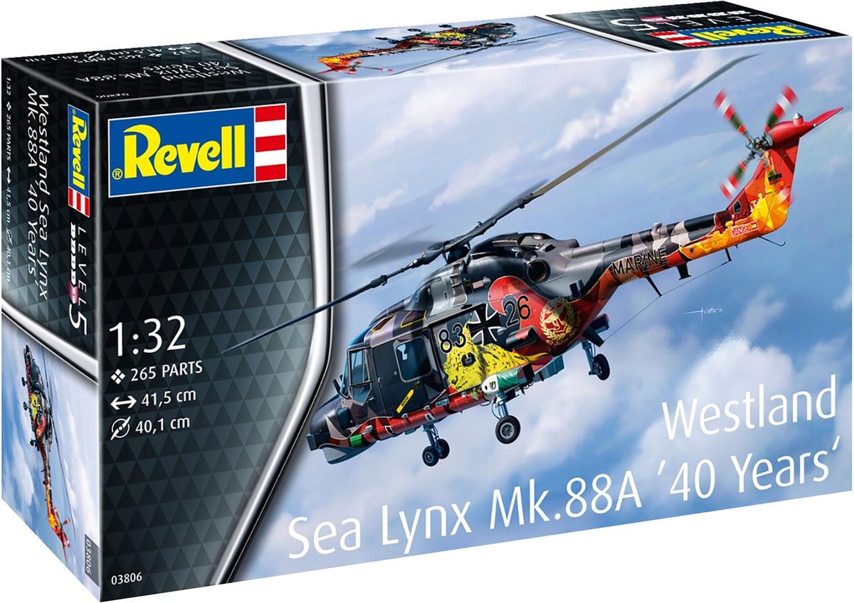 Revell Modellbausatz Militärfahrzeuge - 03806 Westland Sea Lynx mk.88a - Sonderfarben - 40 Jahre! - Hubschrauber aus Kunststoff - 1:32 - Modellbau