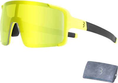 Bbb Cycling Fahrradbrille für Damen und Herren – Fahrrad-Sonnenbrille mit großer Linse für 100 % UV-Schutz – langlebige Sportbrille Vollrahmen – mattes Neongelb – Chester BSG-69