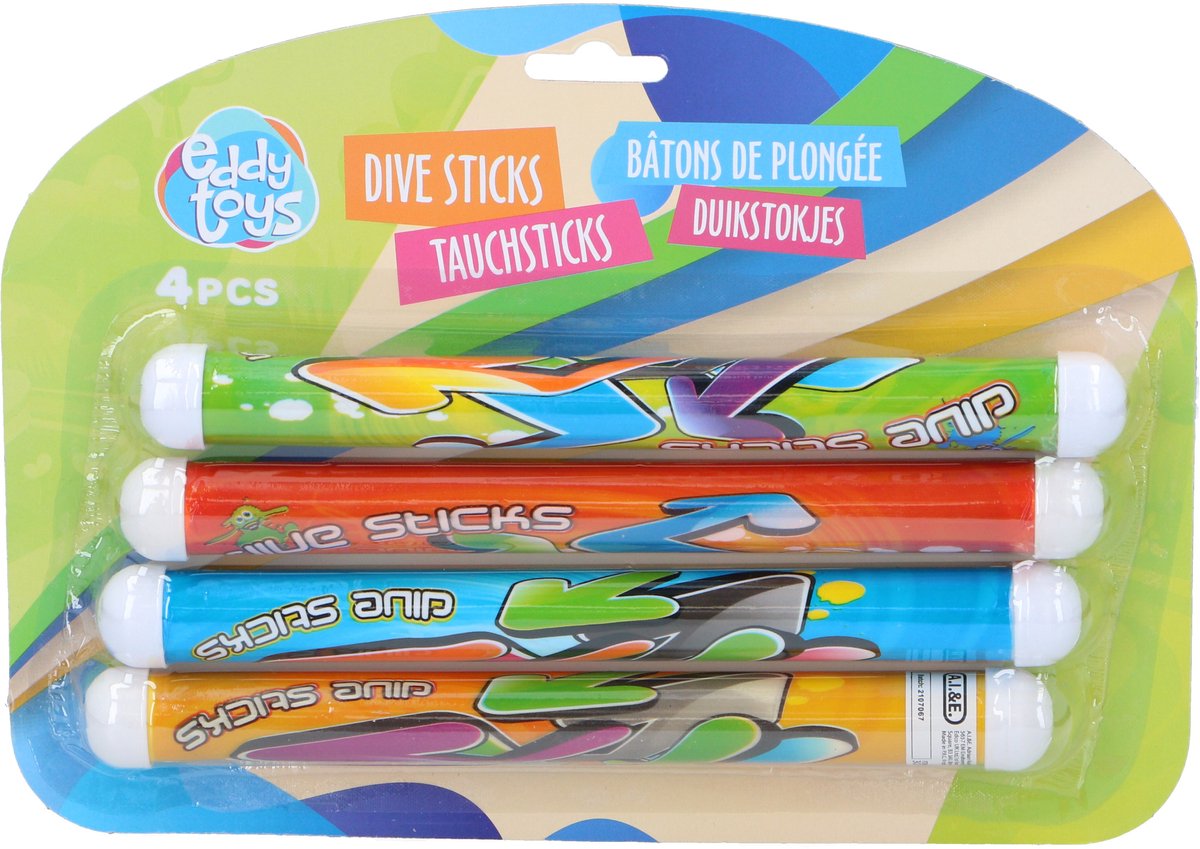Eddy Toys Tauchstangen - 4x Stück - farbig - Kunststoff - Tauchspielzeug - Tauchstangen - Tauchstöcke - sinkt auf den Boden - sinkt auf den Boden