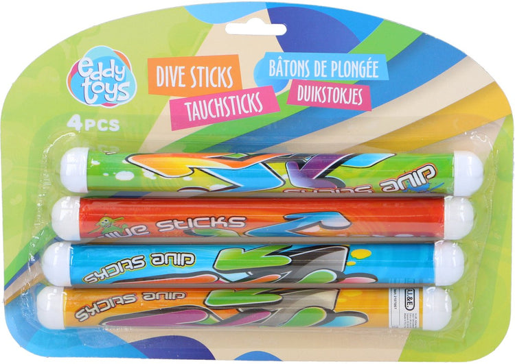 Eddy Toys Tauchstangen - 4x Stück - farbig - Kunststoff - Tauchspielzeug - Tauchstangen - Tauchstöcke - sinkt auf den Boden - sinkt auf den Boden