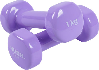 Hush Sport – Kurzhantel-Set 2 x 1 kg lila – Vinyl-Beschichtung mit rutschfestem Griff – Gusseisen – handliches Sechskant-Design – geeignet für Krafttraining und Fitness