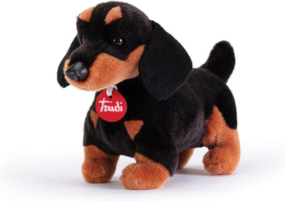 Trudi - klassisches Kuscheltier Hund Dackel Leo 25 cm - handgefertigt in Italien - hochwertiges Plüsch-Kuscheltier - Kuscheltier für Jungen und Mädchen - schwarz braun - 11x19x25 cm Größe S