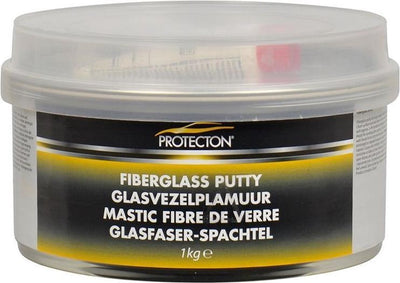 Protecton Glasfaserspachtelmasse – zum Ausbessern größerer Dellen, Löcher und Risse – haftet auf Metall, Holz, Beton, Kunststoff – beständig gegen Chemikalien und Witterungseinflüsse – inkl. Tube Härter - 1 kg