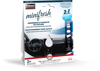 Rubson minifresh car 2 x 50 g – Feuchtigkeitsabsorber fürs Auto – gegen Kondenswassergerüche – für kleine Räume – ohne Strom