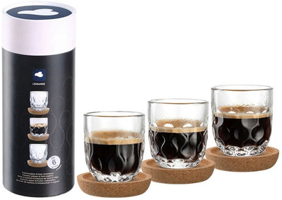 Leonardo Gocce Espressoglas 60 ml mit Untersetzer – Set 6
