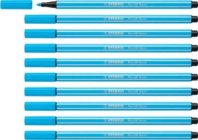Stabilo Pen 68 – Premium-Filzstift – Neonblau – Box mit 10 Stück