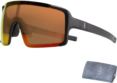 Bbb Cycling Fahrradbrille für Damen und Herren – Fahrrad-Sonnenbrille mit großer Linse für 100 % UV-Schutz – langlebige Sportbrille Vollrahmen – mattschwarz orange – Chester BSG-69