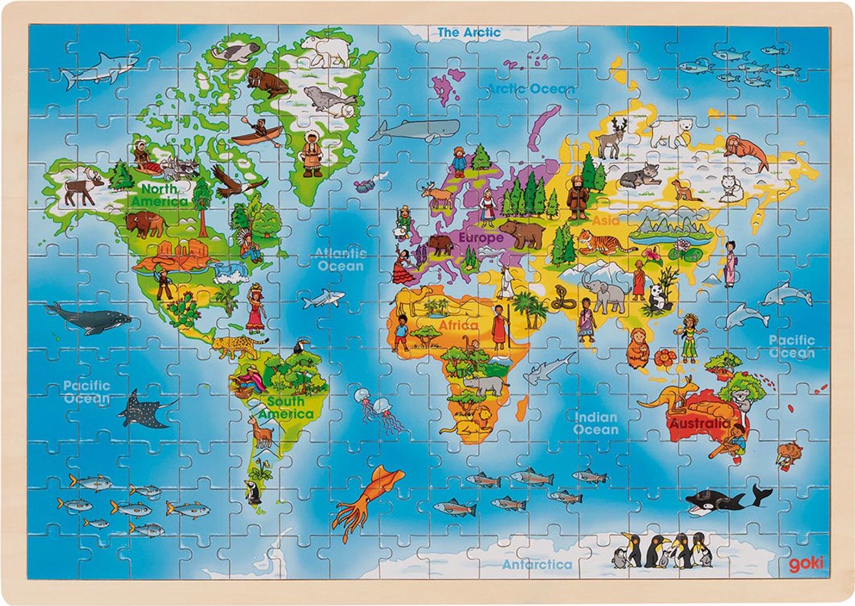 Goki Puzzle - Welt - 192 Teile - 46,5x33x1cm - Holz - 4+