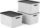 Rotho Jive Aufbewahrungsboxen 3er Set Aufbewahrungsboxen 16 l mit Deckel, Kunststoff (PP recycelt), weiß anthrazit, 3 x 16 l (37,5 x 27,8 x 29,8 cm)