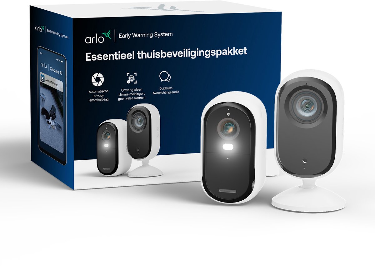 Arlo Essential3 Set – Sicherheitsset für Außen- und Innenbereiche, 2 Kameras (2k)