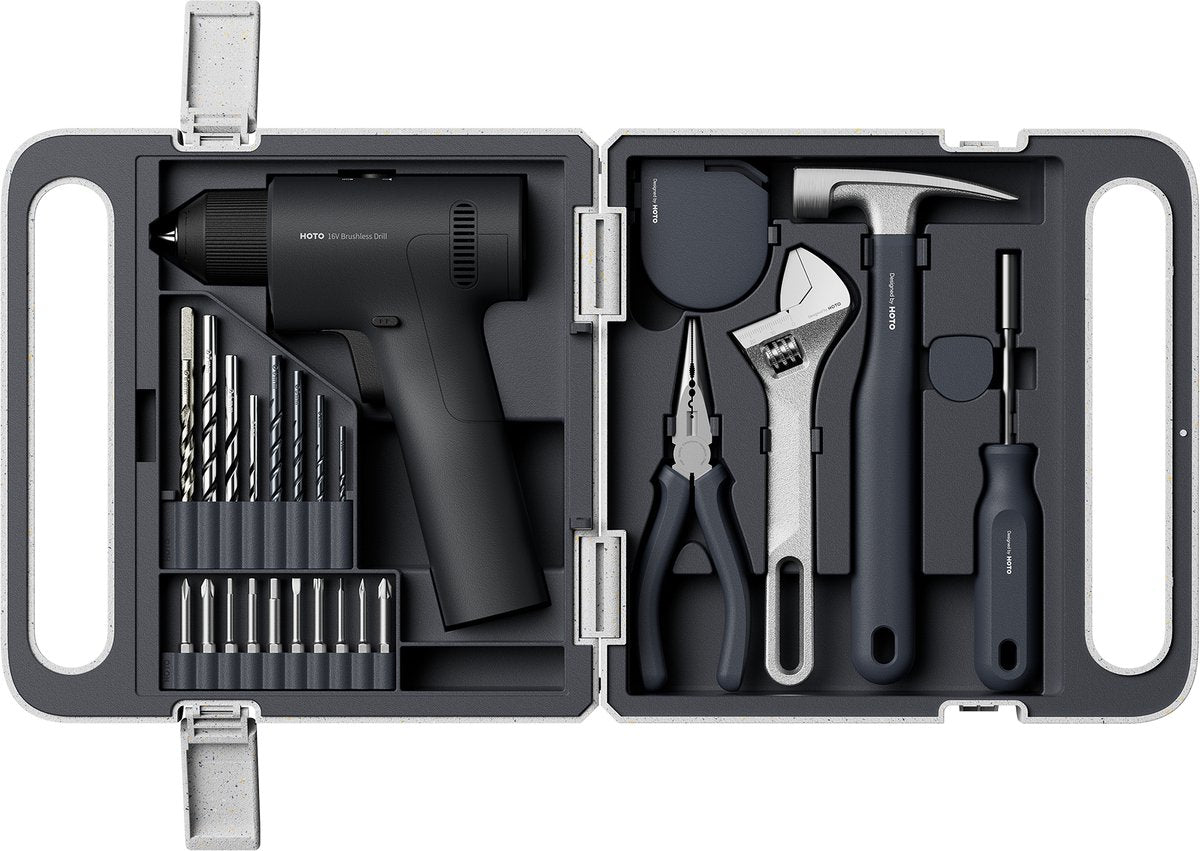 Hoto 16V Akku-Bohrwerkzeug-Set bürstenlos – Akku-Bohrwerkzeug-Set bürstenlos – komplettes Werkzeugset – 50 nm – 2 Geschwindigkeiten – USB-C wiederaufladbar – inklusive Handwerkzeug-Bits