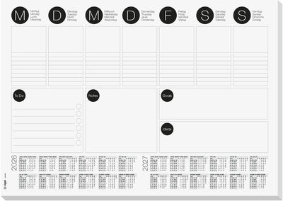 Sigel Schreibtischunterlage – mit Wochenplaner und To-Do-Liste – Größe A3 – mit Kalender 2026 2027 – 30 Blatt zerreißbar – si-h6506