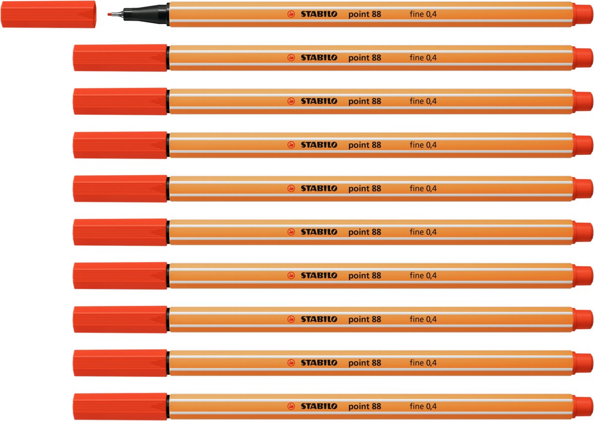 Stabilo point 88 – Premium Fineliner – fein 0,4 mm – rot – Box à 10 Stück
