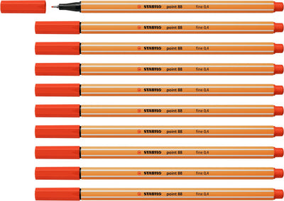 Stabilo point 88 – Premium Fineliner – fein 0,4 mm – rot – Box à 10 Stück
