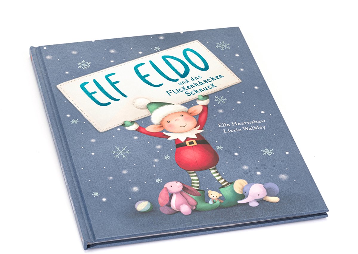 Jellycat Kinderbuch Elf Eldo und das Flickenhazen-Schnuck-Abenteuer.