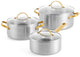Greenpan Padova Pfannenset 6-teilig – 18 20 24 cm – 2 2,9 4,9 l – ohne PFAS-freie Antihaftbeschichtung – Induktionspfannenset – Pfannenset aus Edelstahl – ofenfest bis 220 °C – Griffe aus Edelstahl – mit Glasdeckel – Silber