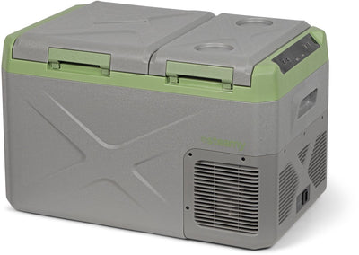 Elektrische Kompressor-Kühlbox Steamy-e – Doppelfach – gleichzeitiges Kühlen und Gefrieren – 24 Liter – 12 V und 230 V – für Auto und Camping – Grau