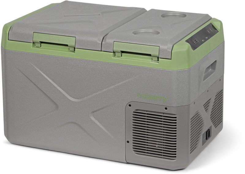 Elektrische Kompressor-Kühlbox Steamy-e – Doppelfach – gleichzeitiges Kühlen und Gefrieren – 24 Liter – 12 V und 230 V – für Auto und Camping – Grau