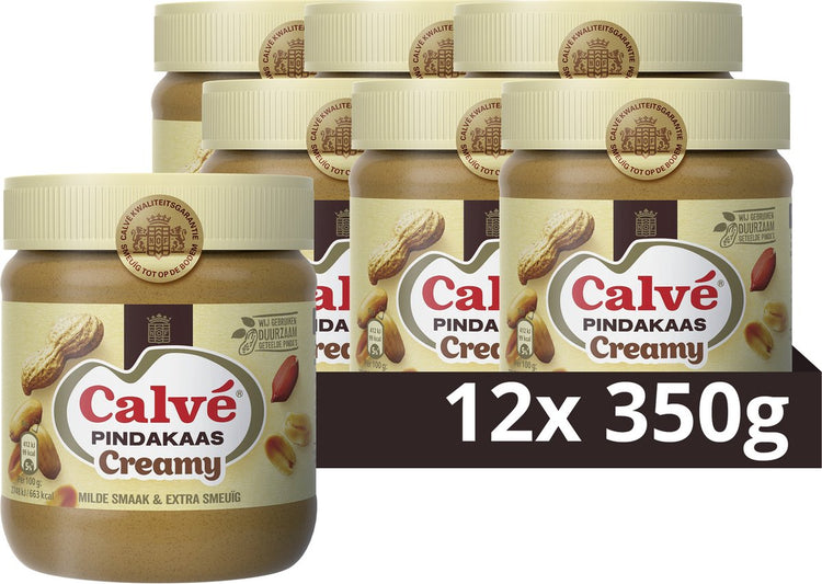 Calvé Erdnussbutter – cremig – extra cremig mit mildem Geschmack – 12 x 350 g