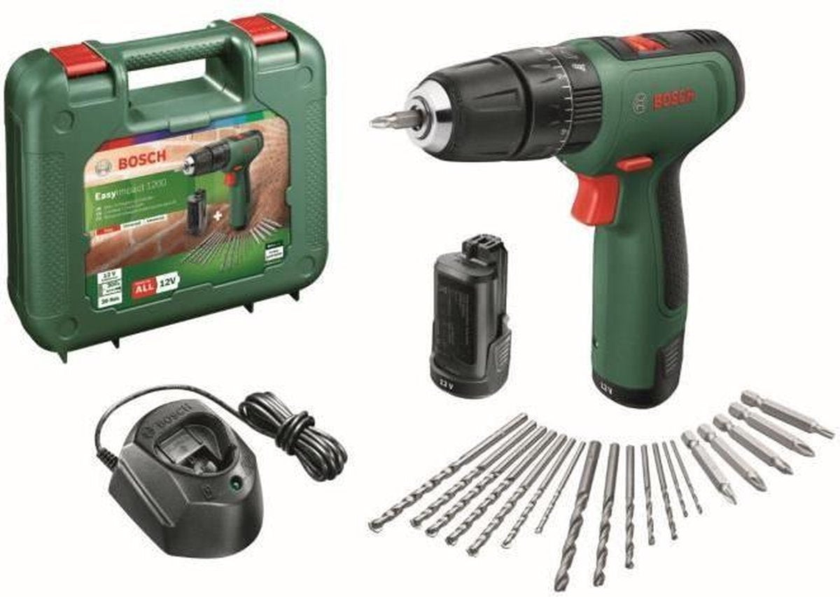 Imp Bosch Green Easyact 1200 | Akku-Schlagbohrschrauber | 2 Positionen | 12V | 2x 1,5 Ah Akku + Ladegerät | im Transportkoffer - 06039d3105
