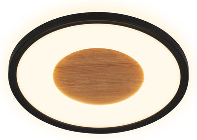 Briloner Sufit Wood - LED Deckenlampe - Deckenlampe mit Holzdekor - mit indirektem Licht - warmweißes Licht - ø29 x 3 cm - Schwarz