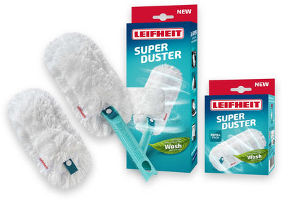 Leifheit Superduster M Staubwedel-Set – Griff mit Klicksystem – inkl. 2 waschbare Bezüge – Mikrofaser