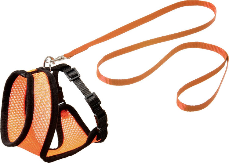 Flamingo-Geschirr mit Laufleine für Katzen – orange schwarz – geeignet für Europäisch Kurzhaar, Britisch Kurzhaar, Siam, Bengalen – 32 cm Brustumfang