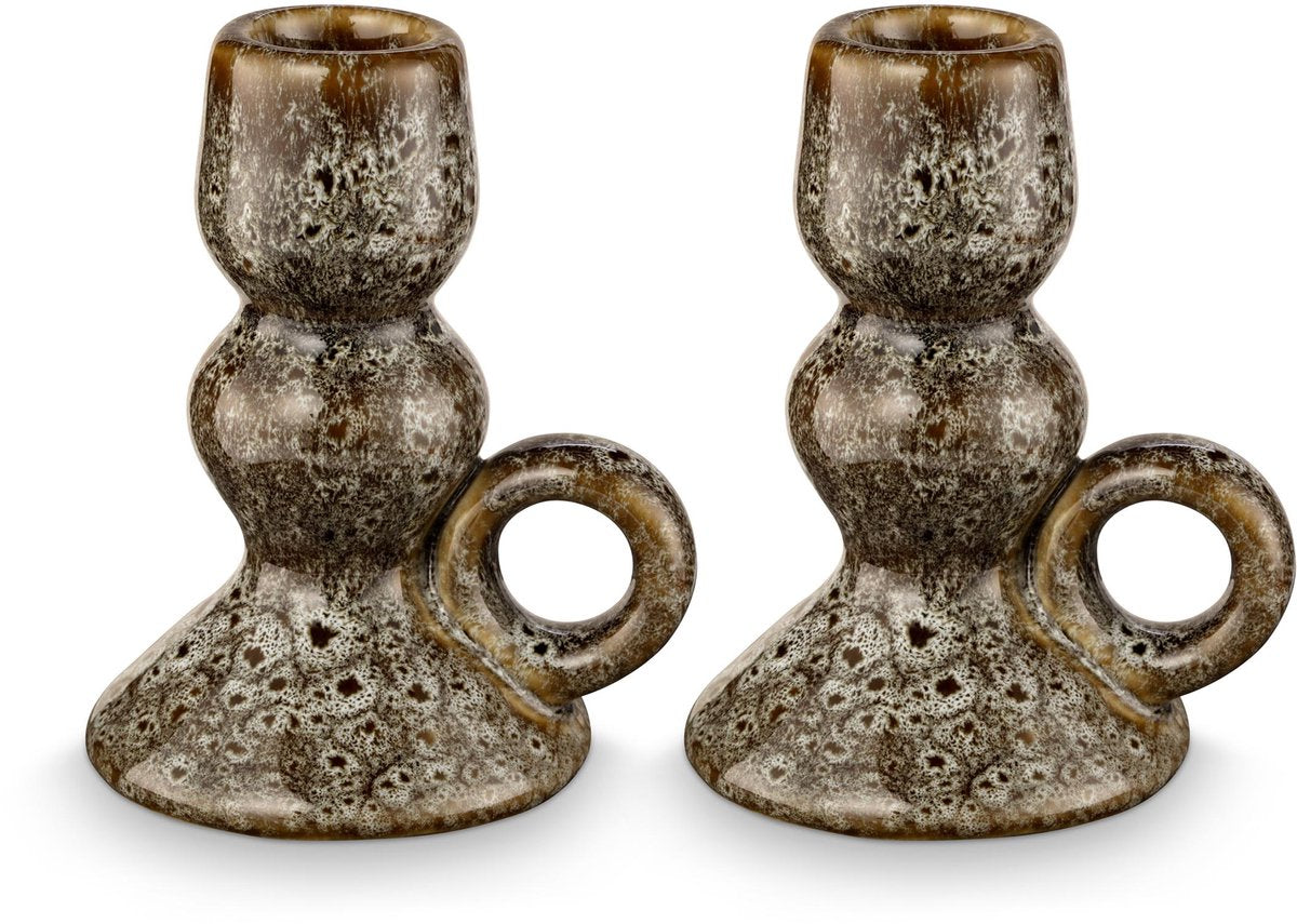 Vtwonen – 2er-Set – Kerzenständer – Keramik – grün – 9 x 7 x 10,5 cm