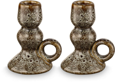 Vtwonen – 2er-Set – Kerzenständer – Keramik – grün – 9 x 7 x 10,5 cm