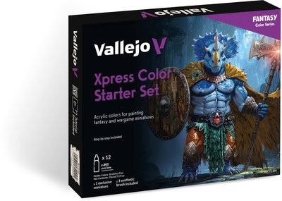 Vallejo Hobby Paint Acrylfarbe - 72209 xpress color - Starterset Farbset mit 1 exklusiven Miniatur und 1 Pinsel - Acrylset - 12x Farbset - 12x 18 ml