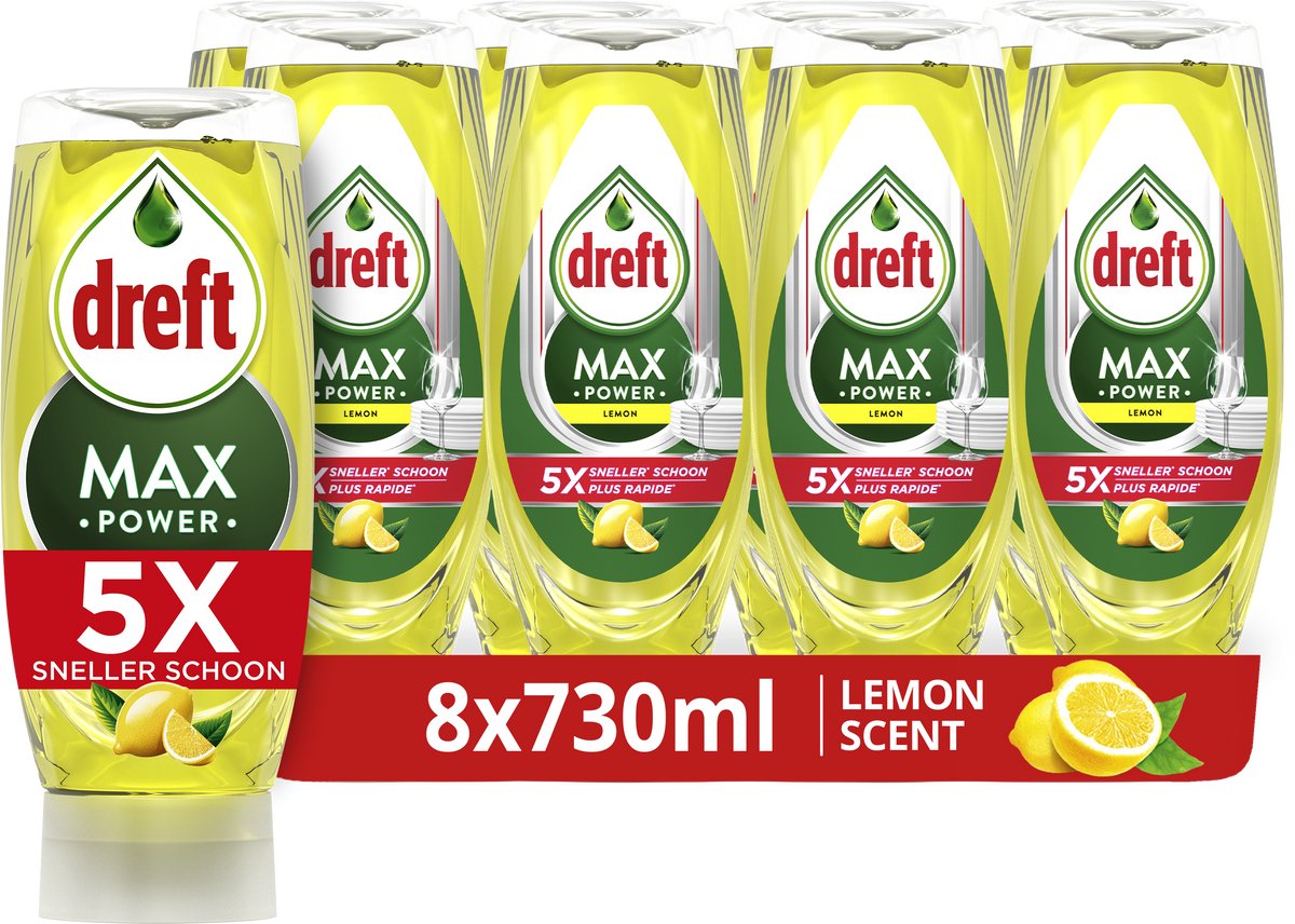 Dreft Maxpower Lemon Liquid Geschirrspülmittel – 8 x 730 ml