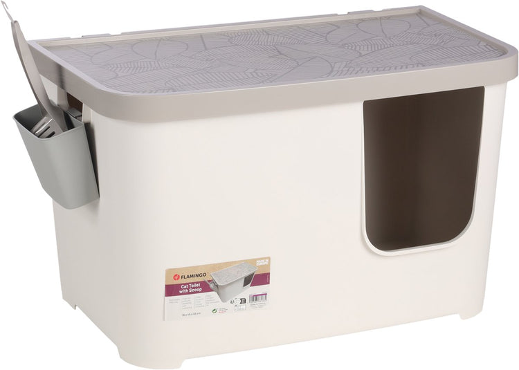 Flamingo-Katzentoilette – Barik – Katzentoilette mit Deckel und Schaufel – hoher Rand – Kunststoff – weiß – 76 x 45 x 45 cm – europäische Qualität