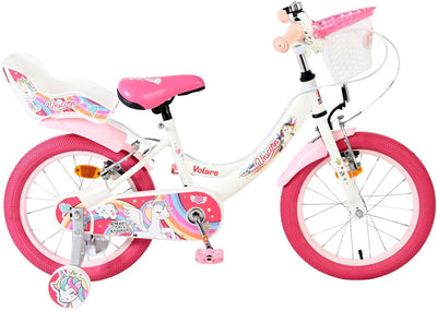 Volare Einhorn Kinderfahrrad – Mädchen – 16 Zoll – weiß – zwei Handbremsen