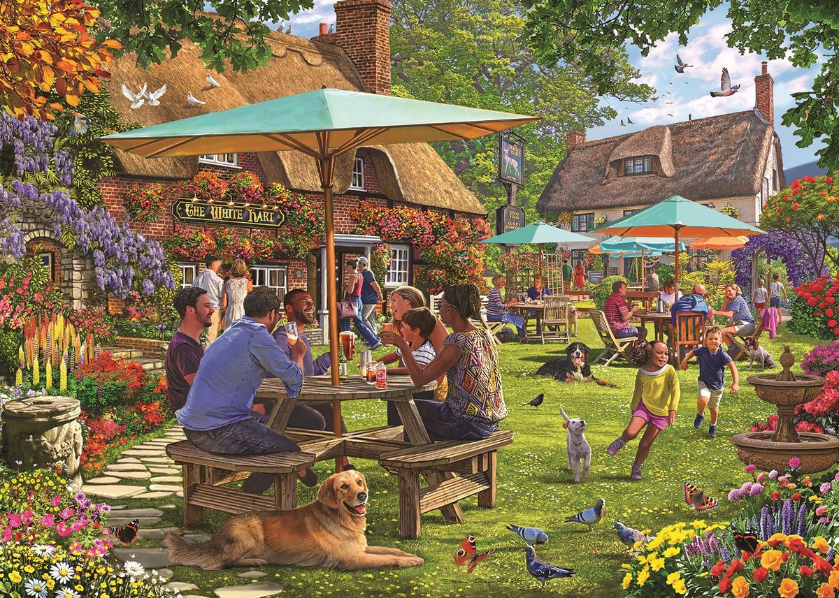 Falcon Jumbo-Puzzle 1000 Teile – farbenfrohes Pub-Garten-Puzzle.