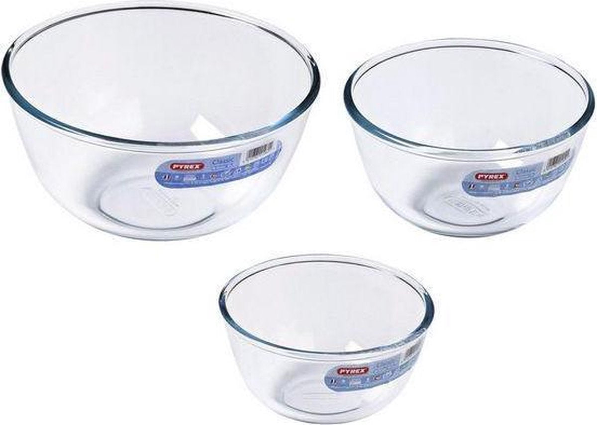 Pyrex Classic Prepware Rührschüssel – Borosilikatglas – Set mit 3 Stück – 0,5 l, 1 l, 2 l