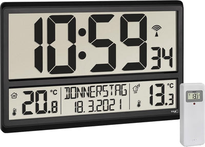 TFA Dostmann 60.4521.01 Wanduhr Funk 360 mm x 28 mm x 235 mm schwarz großes Display