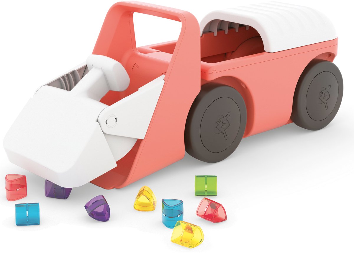 Chillafish Lauflernwagen 1 Jahr mit 10 Spielblöcken – rosa – Lauflernwagen für Jungen und Mädchen bis 3 Jahre – leichtes Spielzeug mit Baggersimulation und Stauraum – sehr stabil mit 4 Rädern – Modellblockie