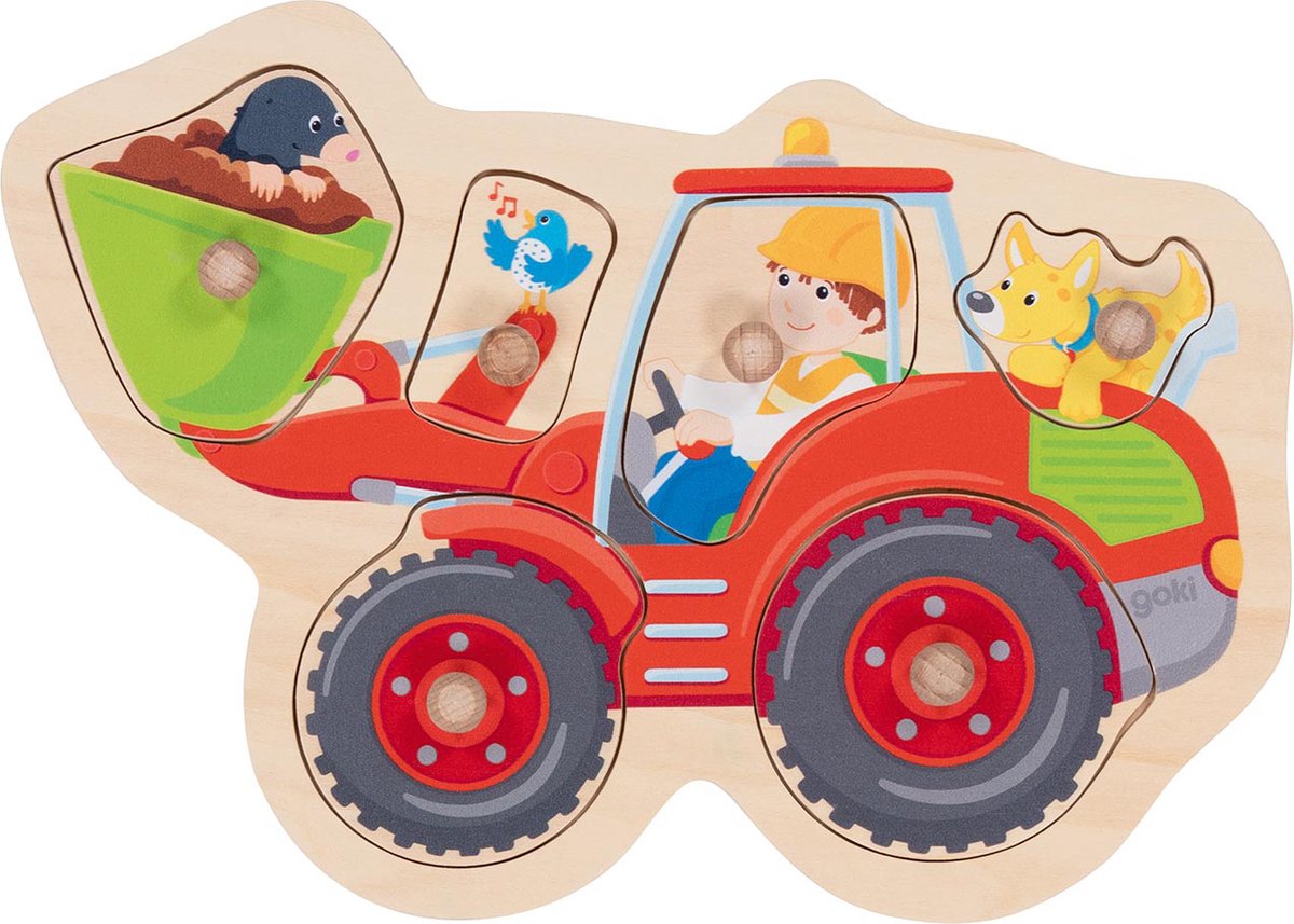Goki -Holzstollen Puzzle -Radlader, 6st.