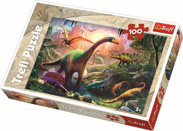 Trefl Puzzle 100 Teile – Dinosaurier – buntes Puzzle für Kinder.