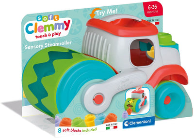 Clementoni Baby Soft Clemmy Steamwals Fahrzeug mit Blöcken, 9dlg.