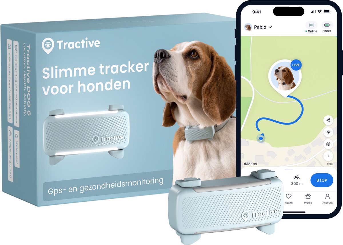 Tractive Dog 6 – GPS-Tracker für Hunde – Echtzeit-Standort, Aktivitätsmonitor wasserdicht – passend für die meisten Halsbänder – Münze