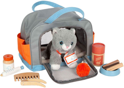 Kleine Fußkatze Katze mit Trägertasche und Pflege -Set