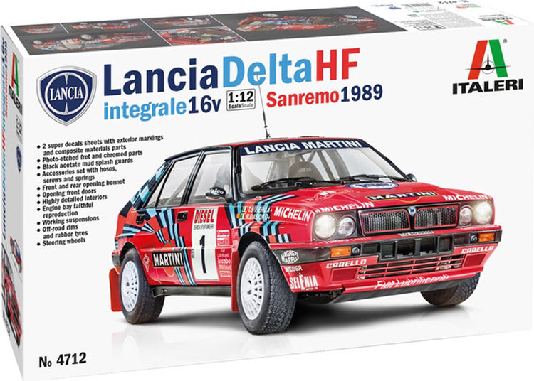Italeri Modellbausatzauto – 4712 Lancia Delta HF Integrale Sanremo 1989, Auto aus Kunststoff – 1:12 – Modellbau