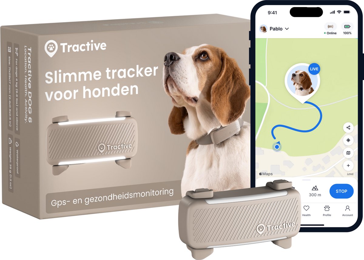 Tractive Dog 6 – Standort-Tracker mit GPS-Gesundheitsaktivitätsfunktionen – passend für die meisten Halsbänder – braun
