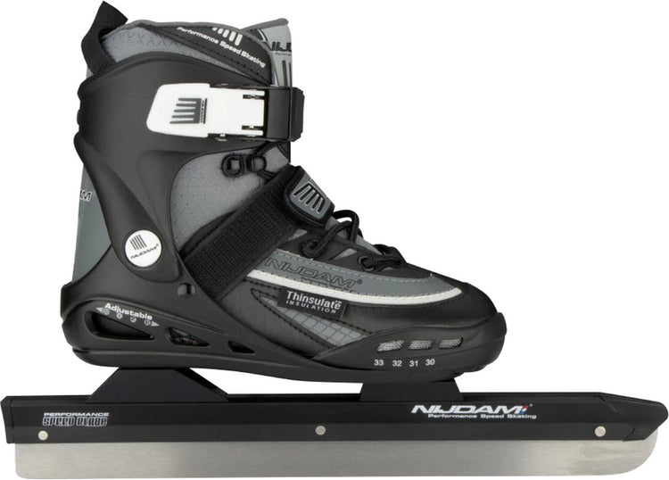 Nijdam Kinder-Skates verstellbar – Speed-Skates – Aluminiumrohr – Schwarzgrau – Größe 34–37