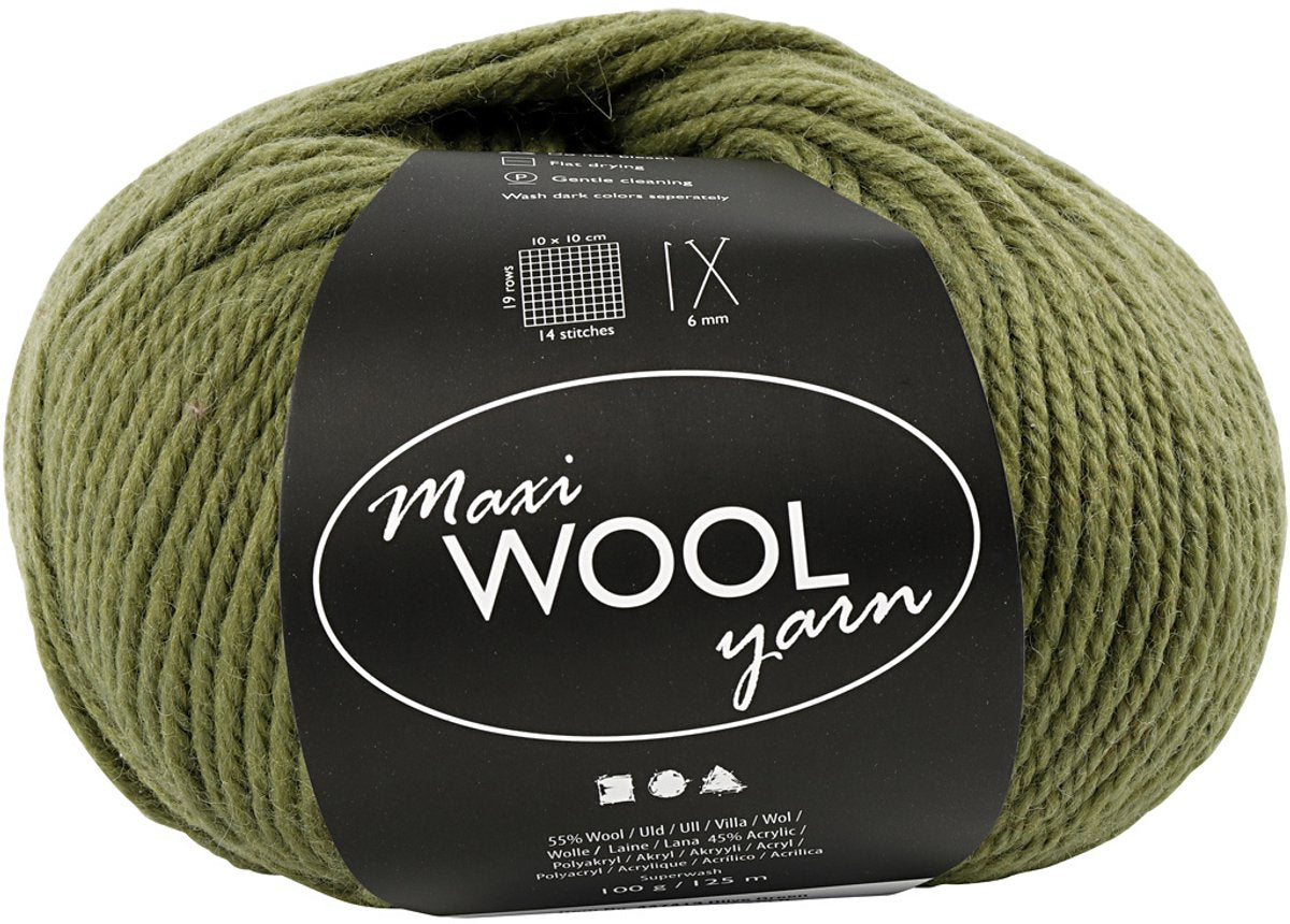 Creativ Company Wollgarn, L: 125 m, olivgrün, 100 g 1 Knäuel