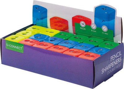 Q-Connect Bleistiftspitzer 2 Löcher farbig sortiert 18 Stück