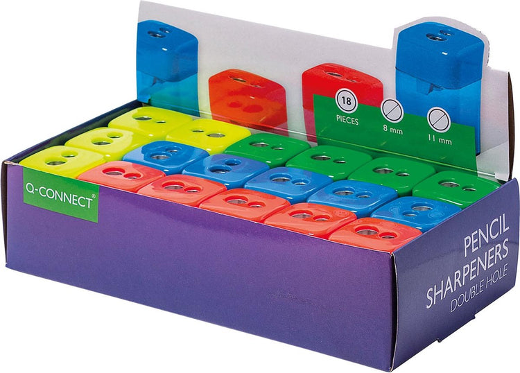 Q-Connect Bleistiftspitzer 2 Löcher farbig sortiert 18 Stück