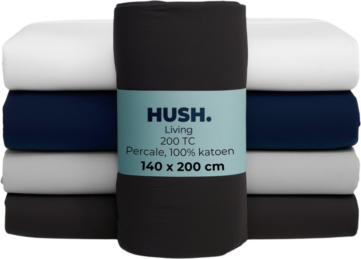 Stille. Living Hush Living Spannbetttuch Perkal – 100 % Baumwolle – 200 tc – extra frisch und kühl – stark und langlebig – 140 x 200 + 30 cm – Anthrazit